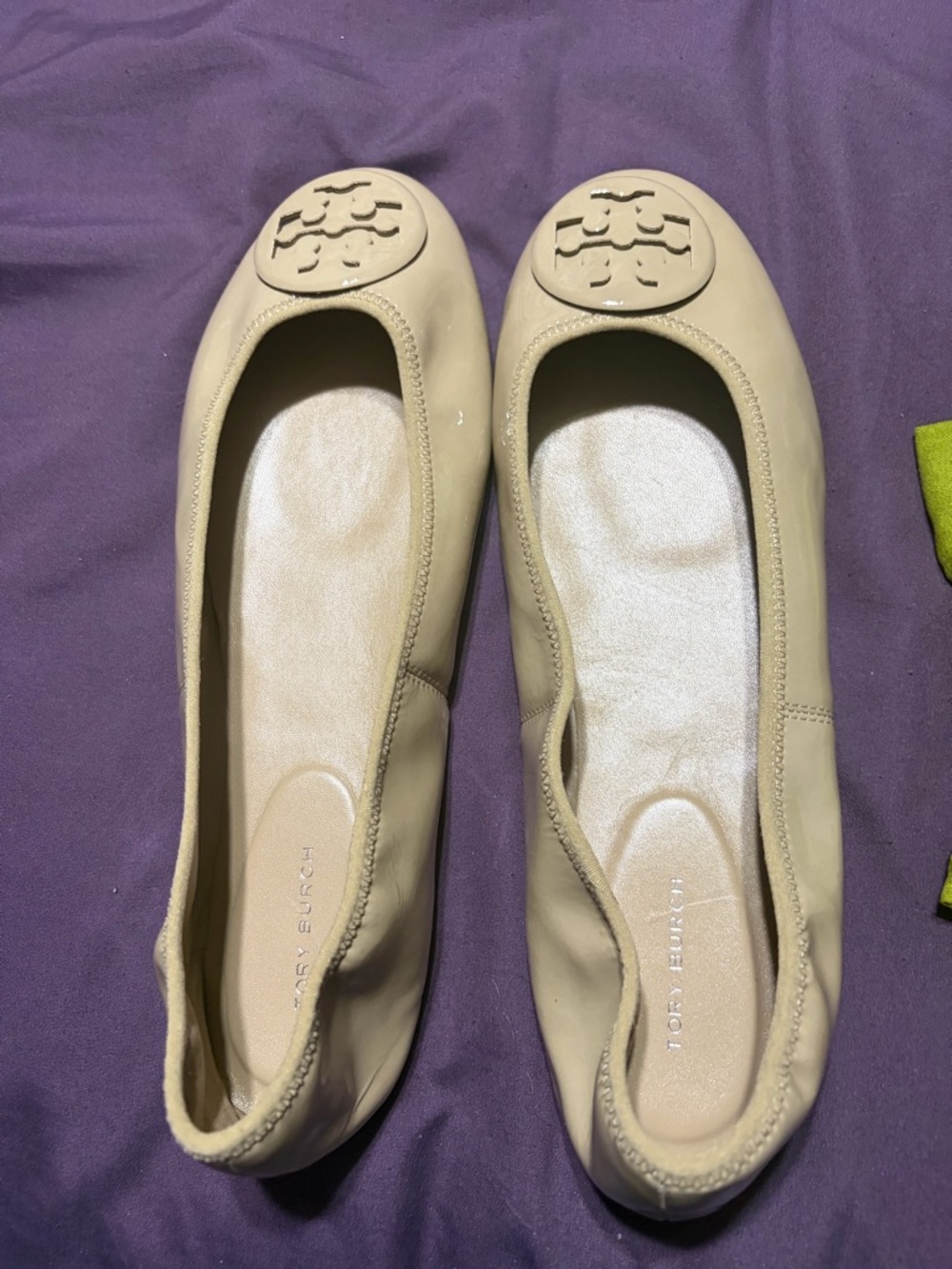 Tory Burch Beige Leather Logo Ballet Flats
